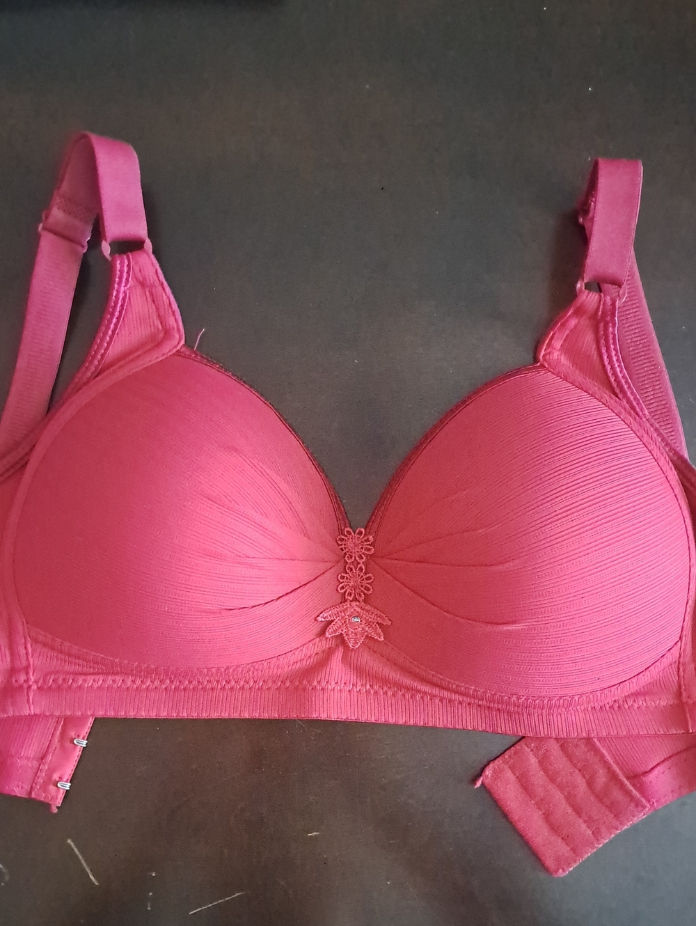 Everyday Padded Pink Bra with Center Floral Accent
